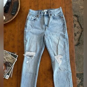 Madewell High Rise Light Blue Distressed Jeans